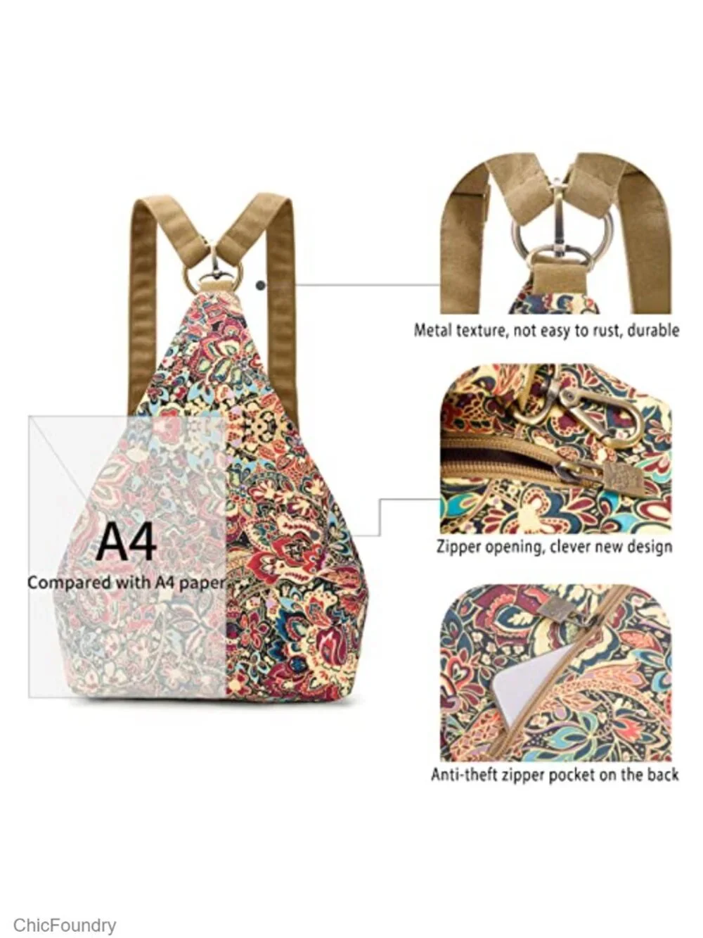 Women's Small Floral Backpack, Waterproof? Not Specified, Adjustable Strap
